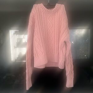 Gap Love Shack Fancy Small Pink cable knit sweaterter